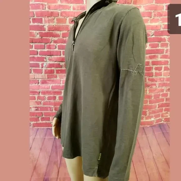 AJ Armani Jeans Mens Sweater Mock-neck Grey US XL 1/4 Zip Long Sleeve - Picture 1 of 8